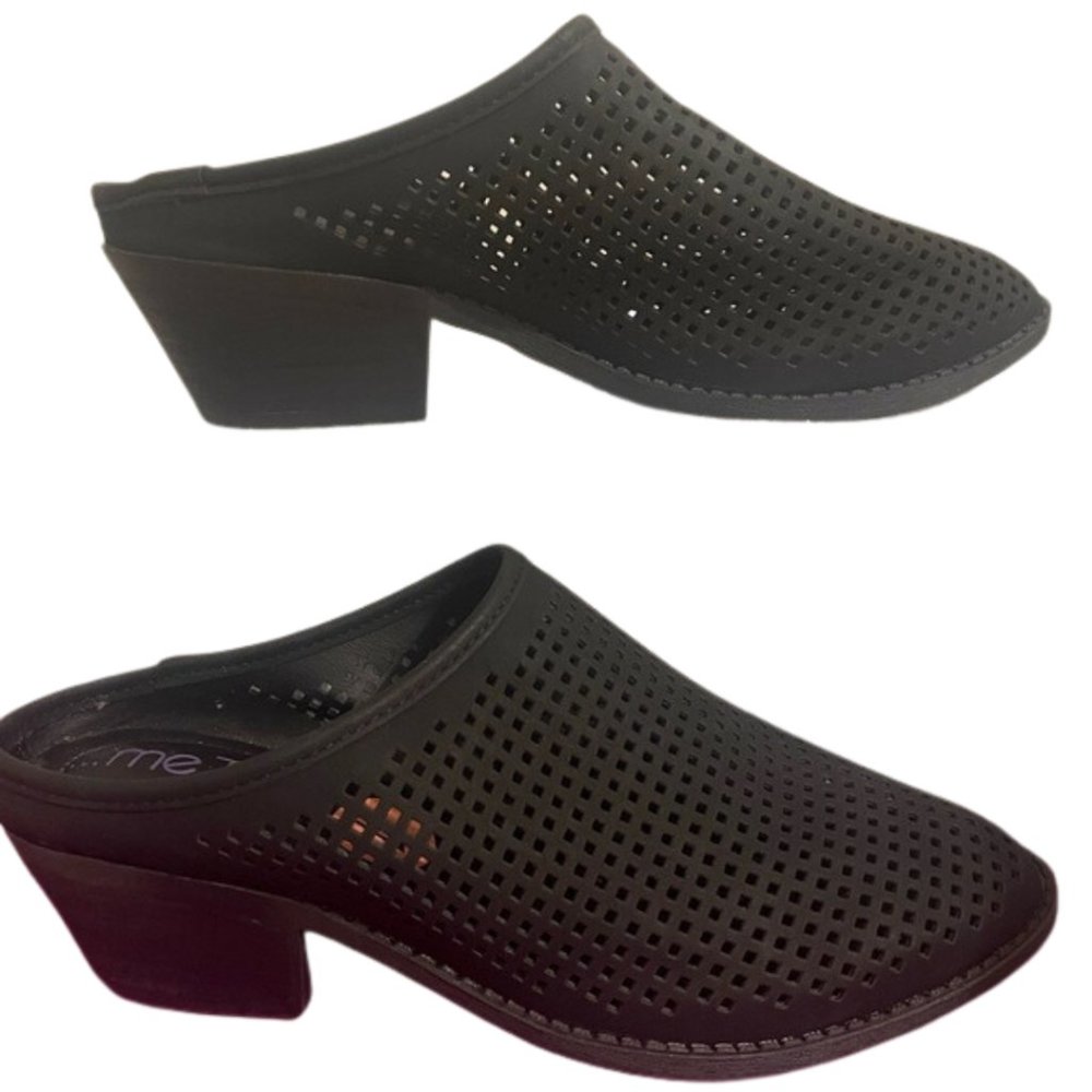 Brand New! me Too BRPerforated Slide Black Heeled Mules (Women's 7)